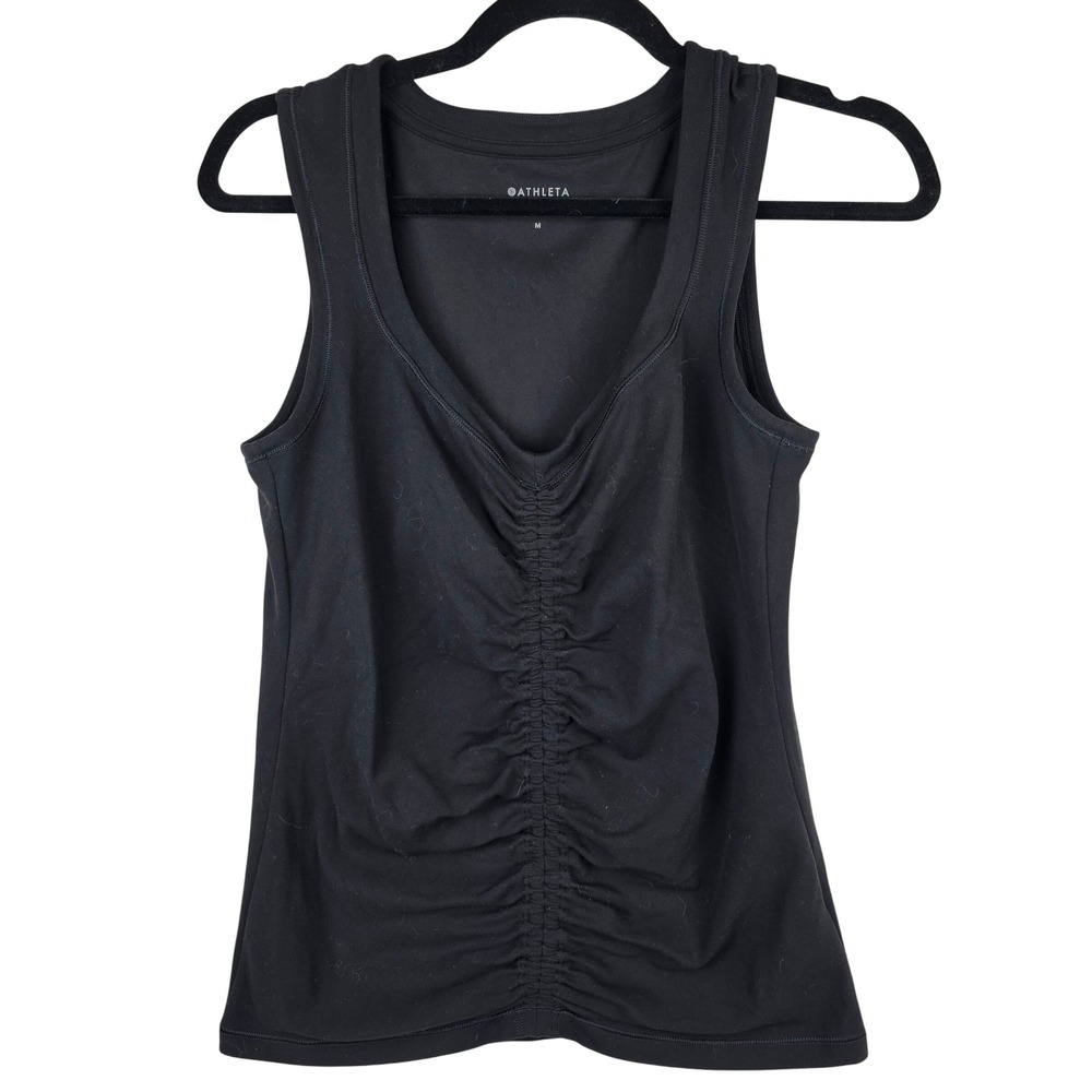 Athleta Renew‎ Ruched Tank Black V-Neck Activewear Top Women's Medium 882317-01